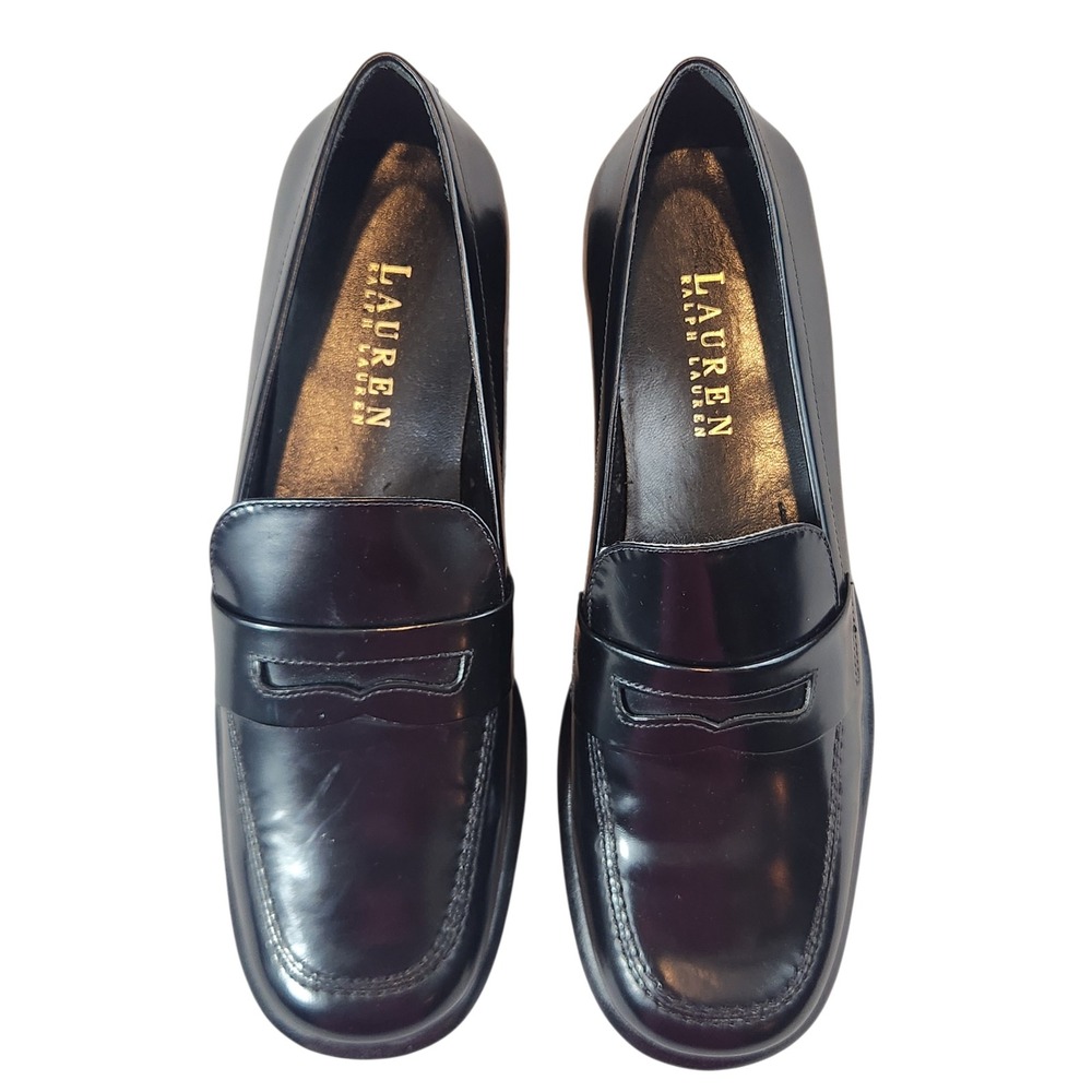 Lauren Ralph Lauren Penny Loafers Womens 6B Black Leather Classic Slip On WG3625